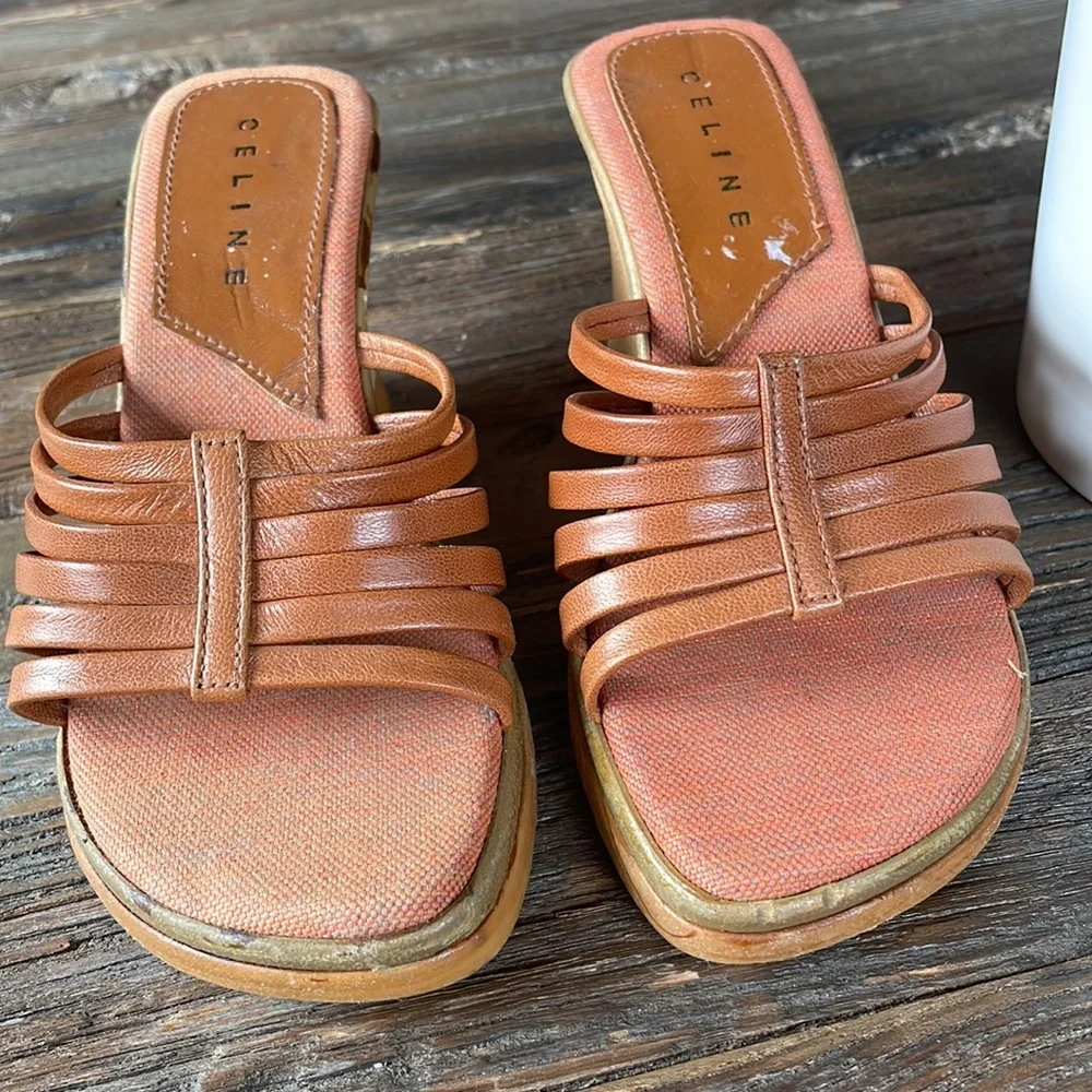 Vintage‎ CELINE soft soled strap wedge sandals